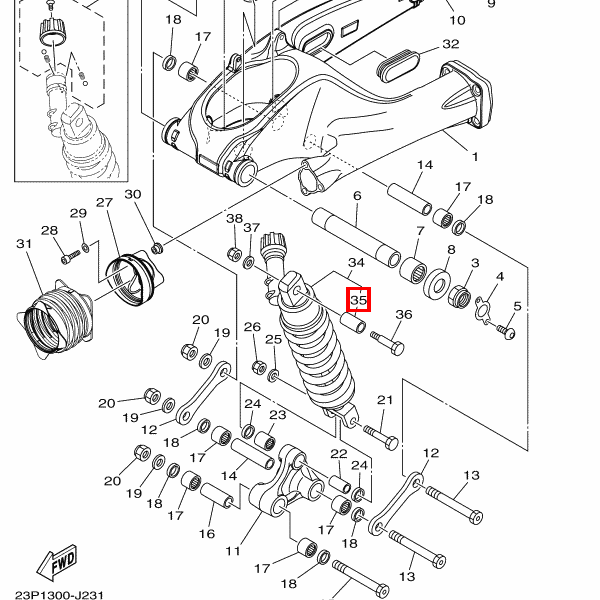 Buchse, Hinterradstoßdämpfer
